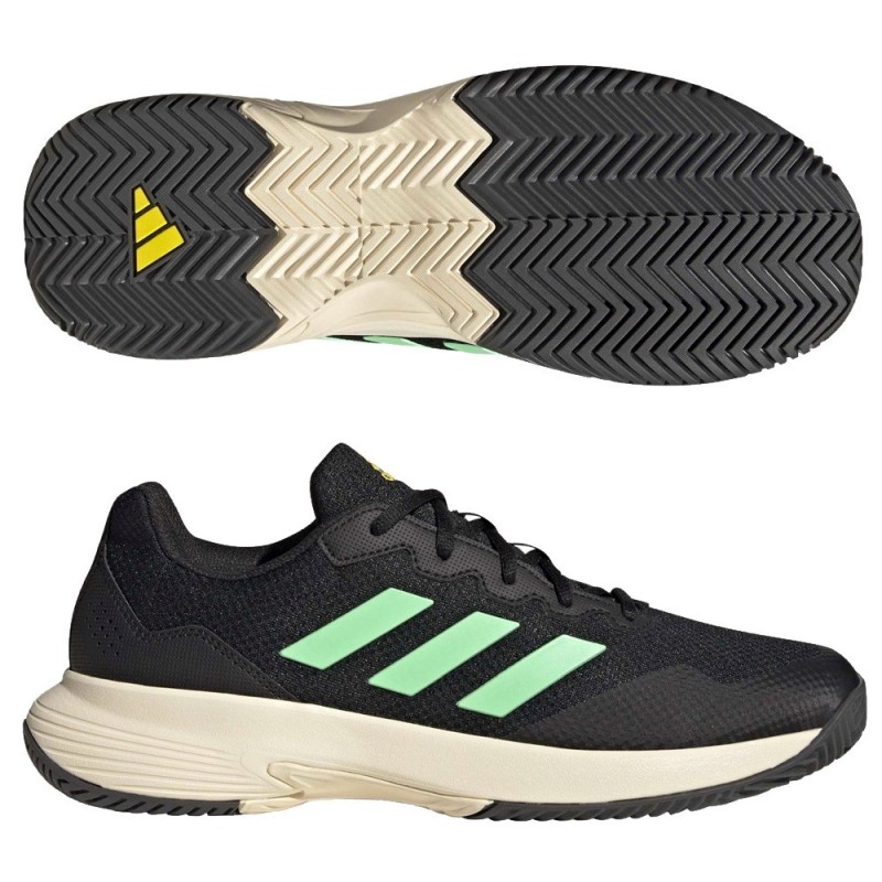 Padelschoenen Adidas GameCourt 2 M core zwart balk groen geel 2022 Padelschoenen Adidas GameCourt 2 M core zwart balk groen geel 2022