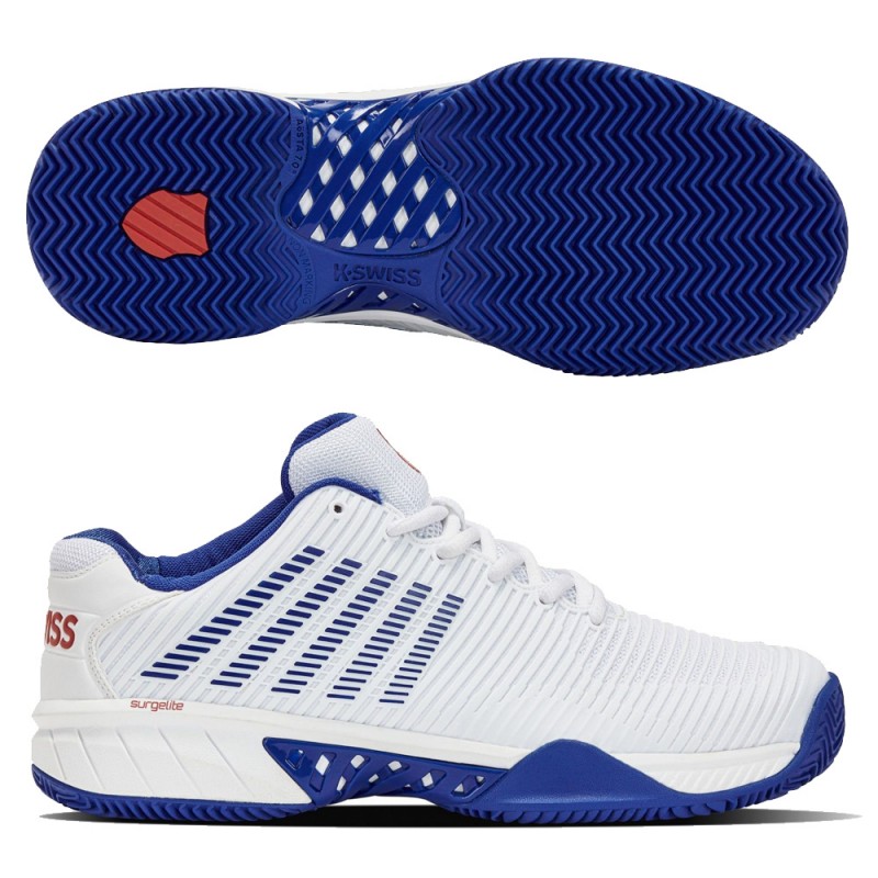 Padelschoenen Kswiss Hypercourt Express 2 HB wit klassiek blauw Padelschoenen Kswiss Hypercourt Express 2 HB wit klassiek blauw