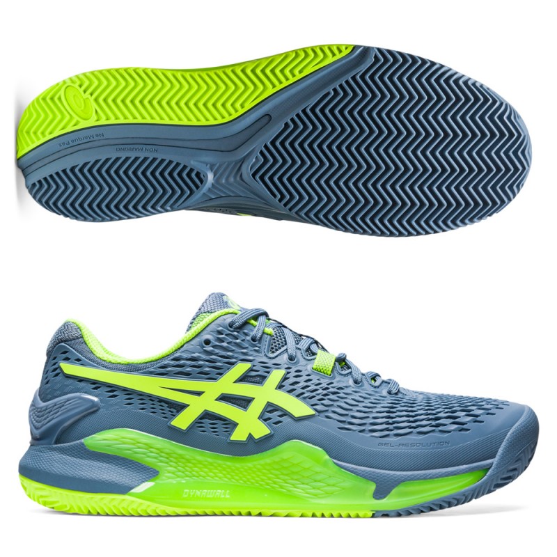 Asics Gel Resolution 9 Clay steel blue hazard green Asics Gel Resolution 9 Clay steel blue hazard green