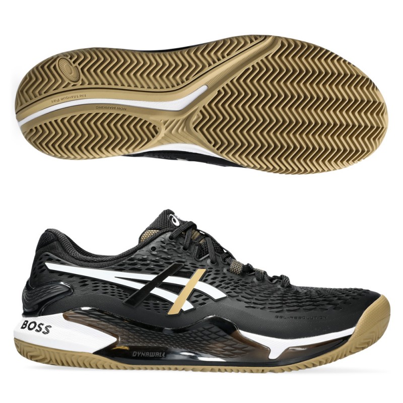 Padelschoenen Asics Gel Resolution 9 Clay black camel Padelschoenen Asics Gel Resolution 9 Clay black camel