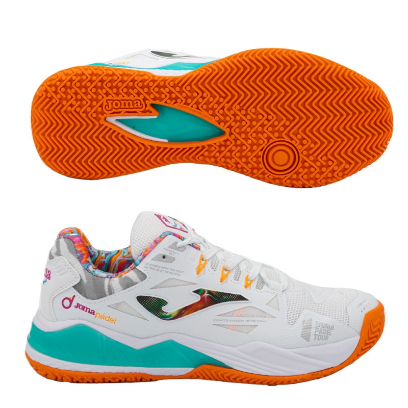Padelschoenen Joma Spin Lady 2332 Wit Oranje 2023 Padelschoenen Joma Spin Lady 2332 Wit Oranje 2023