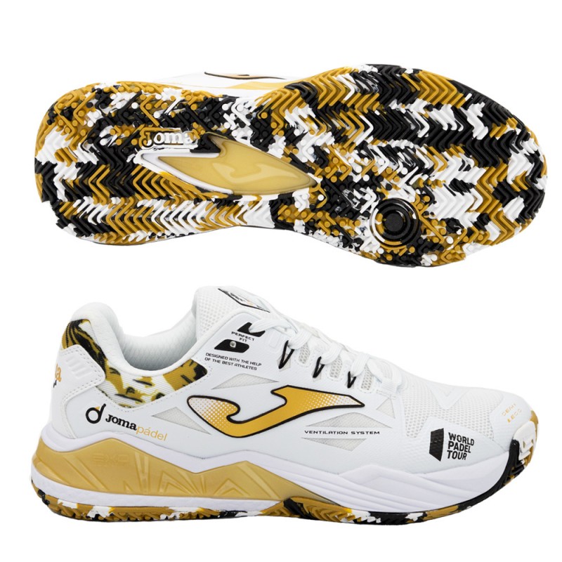 Padelschoenen Joma Spin Heren 2332 Wit Goud 2023 Padelschoenen Joma Spin Heren 2332 Wit Goud 2023