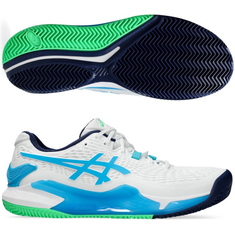 Asics Gel Resolution 9 Clay white digital aqua heren 2024 Asics Gel Resolution 9 Clay white digital aqua heren 2024