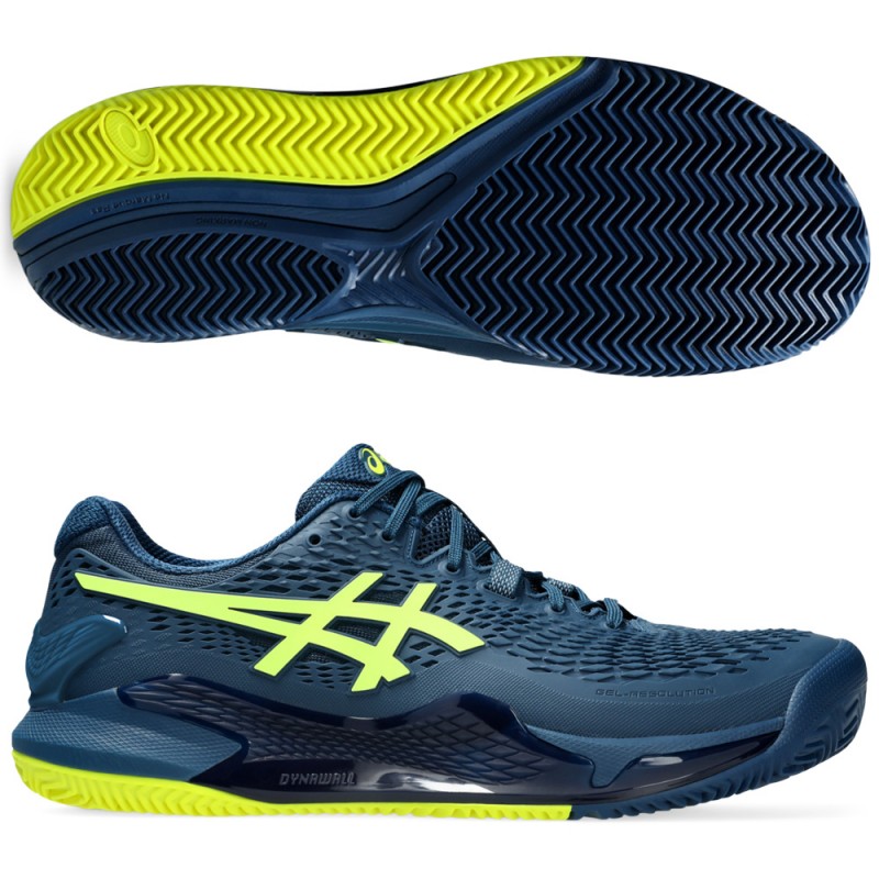 Asics Gel Resolution 9 Clay mako blue safety yellow heren 2024 Asics Gel Resolution 9 Clay mako blue safety yellow heren 2024