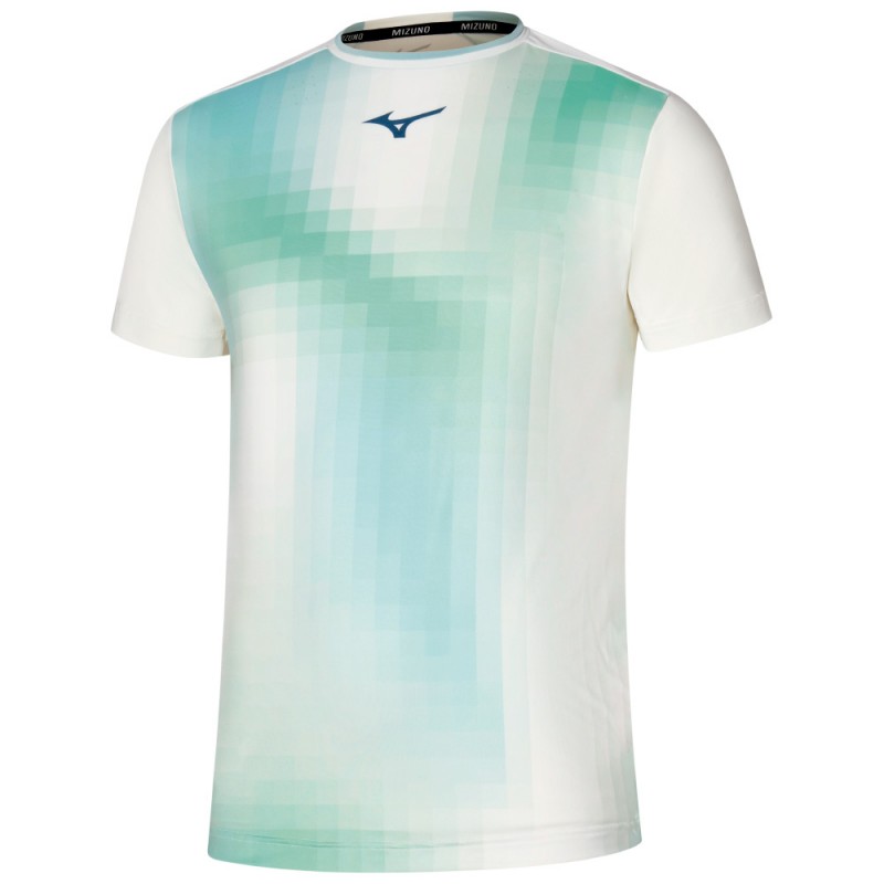 Mizuno Tennis Shadow Graphic Tee groen wit T-shirt Mizuno Tennis Shadow Graphic Tee groen wit T-shirt