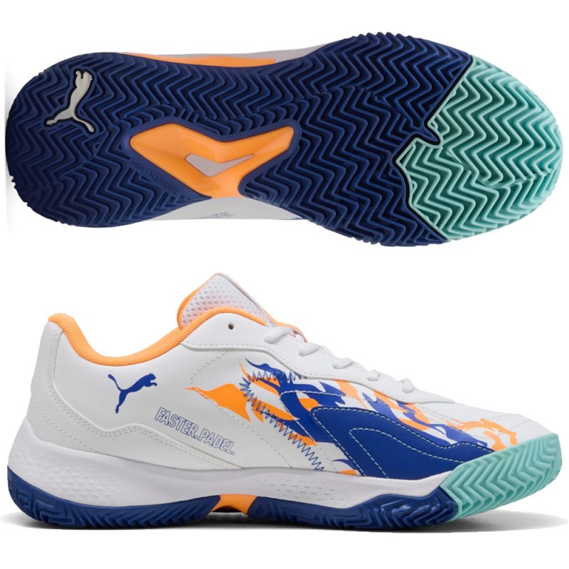 Puma Nova Smash wit levendig blauw 2025 padelschoenen