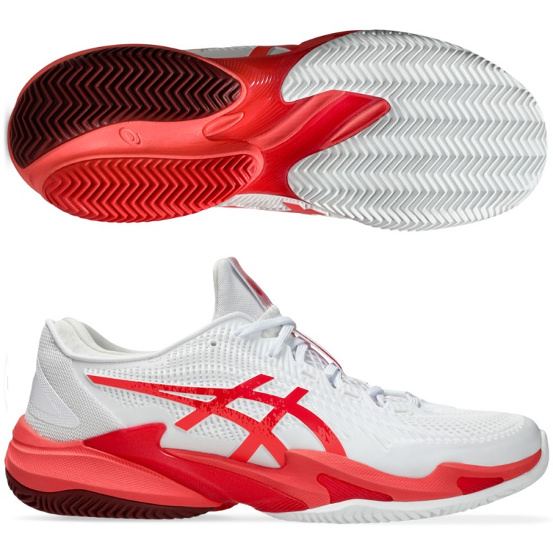 Asics Court FF3 Novak Clay white electric red heren 2025 Asics Court FF3 Novak Clay white electric red heren 2025